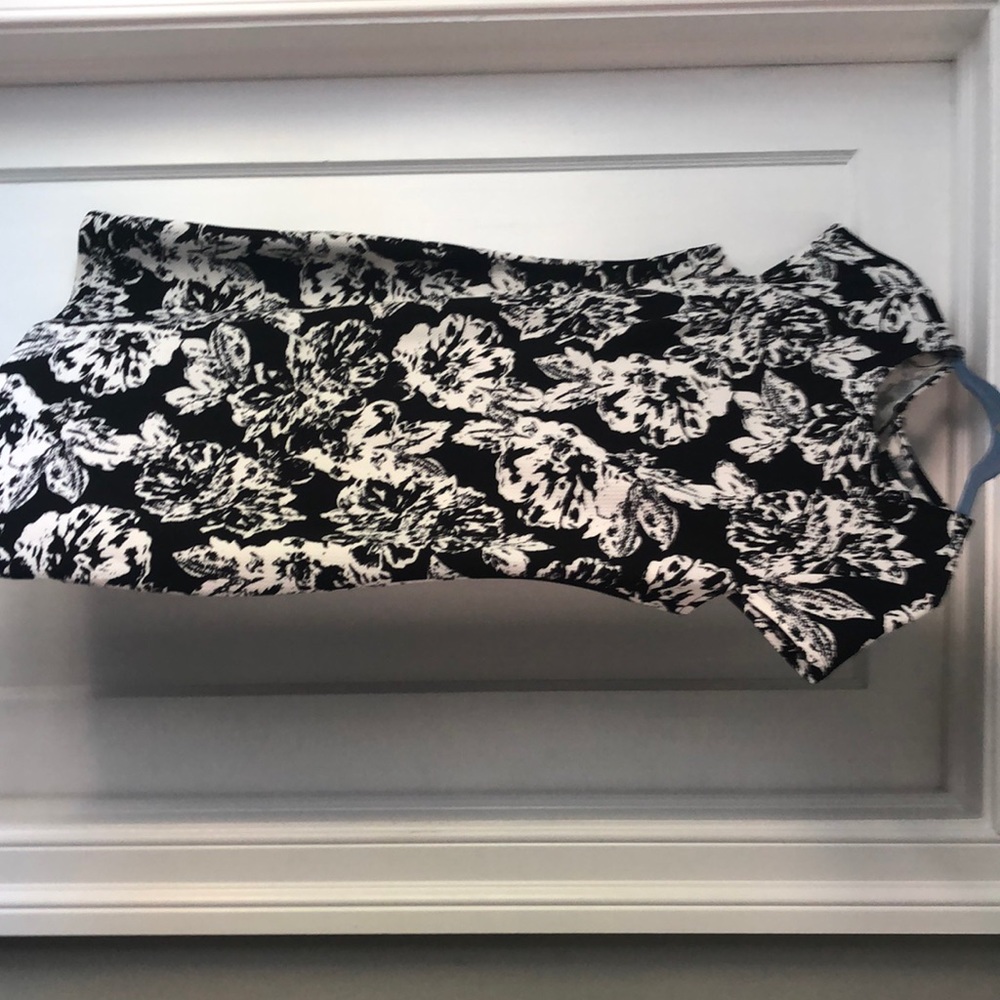 Black and white floral mini dress